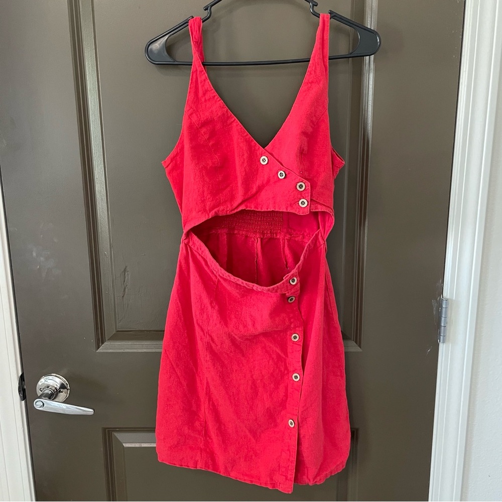 Sequin Hearts Vibrant Red Cut Out Button Down Ribbed Back Dress Size L